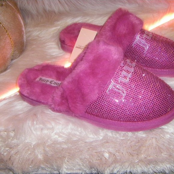 Juicy Couture 6 Kisses Magenta Slide Slipper Sandals Faux Fur Women's Sizes New - Picture 6 of 13